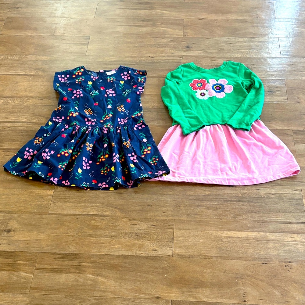 Hanna Andersson Bundle Dress Size 130 Blue Floral and Green Pink Kids Set